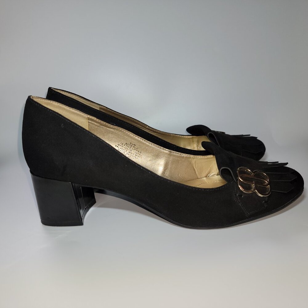 Bandolino Women's Black Suede & Patent Leather Chunk Heals Classic US Size 8.5 - Picture 3 of 10